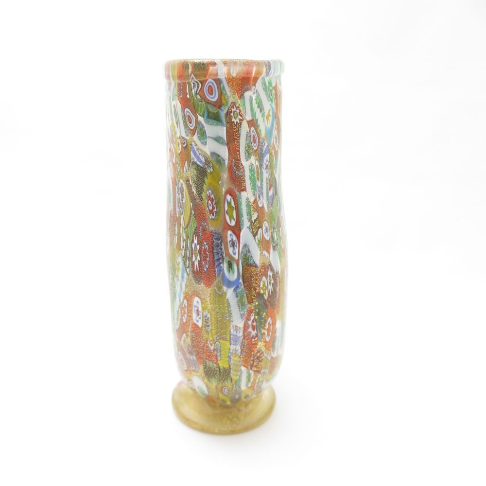 美品 Murano Glass ムラーノ ガラス ミルフィオリ ベース フラワー