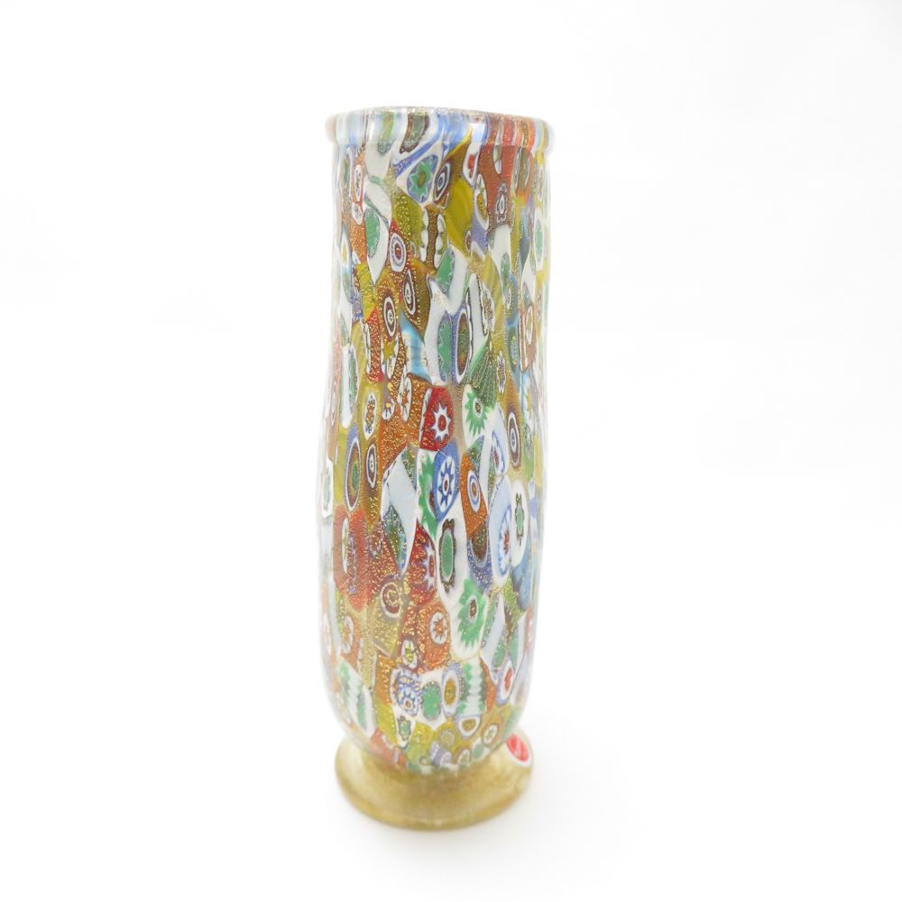 美品 Murano Glass ムラーノ ガラス ミルフィオリ ベース フラワー