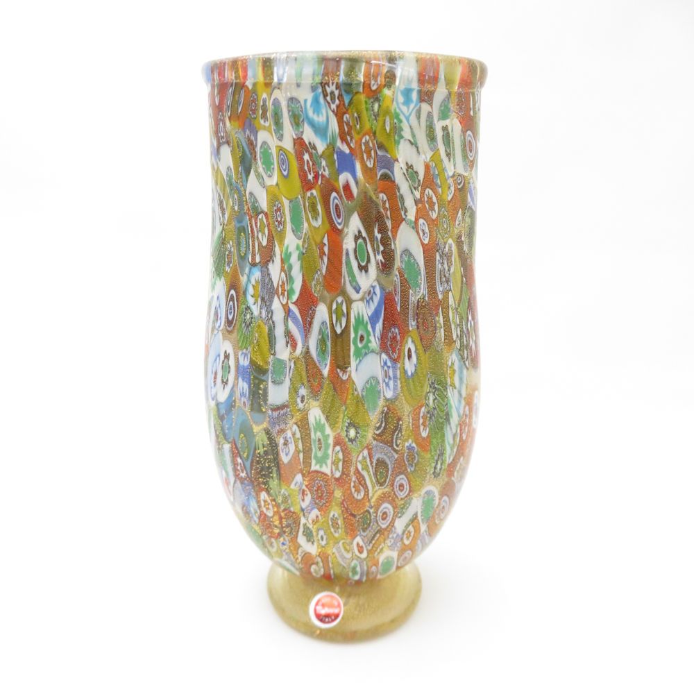 美品 Murano Glass ムラーノ ガラス ミルフィオリ ベース フラワー