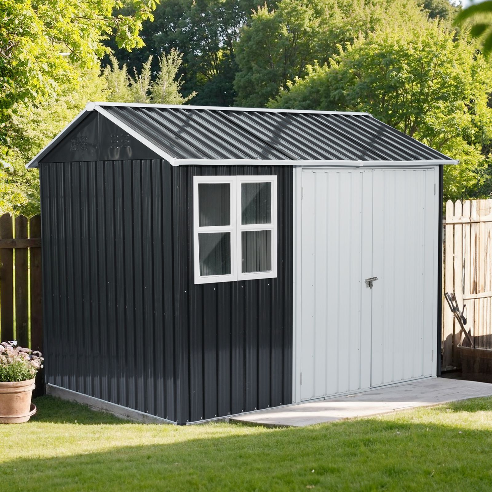 数量 物置 屋外 スチール 倉庫 戸外収納庫 幅249 奥行き184 高194 物置き おしゃれ 大型 収納庫 屋外物置 防さび ベランダ 防水 ドア スチール物置 屋外収納 ガーデニング 庭 グレー ホワイト