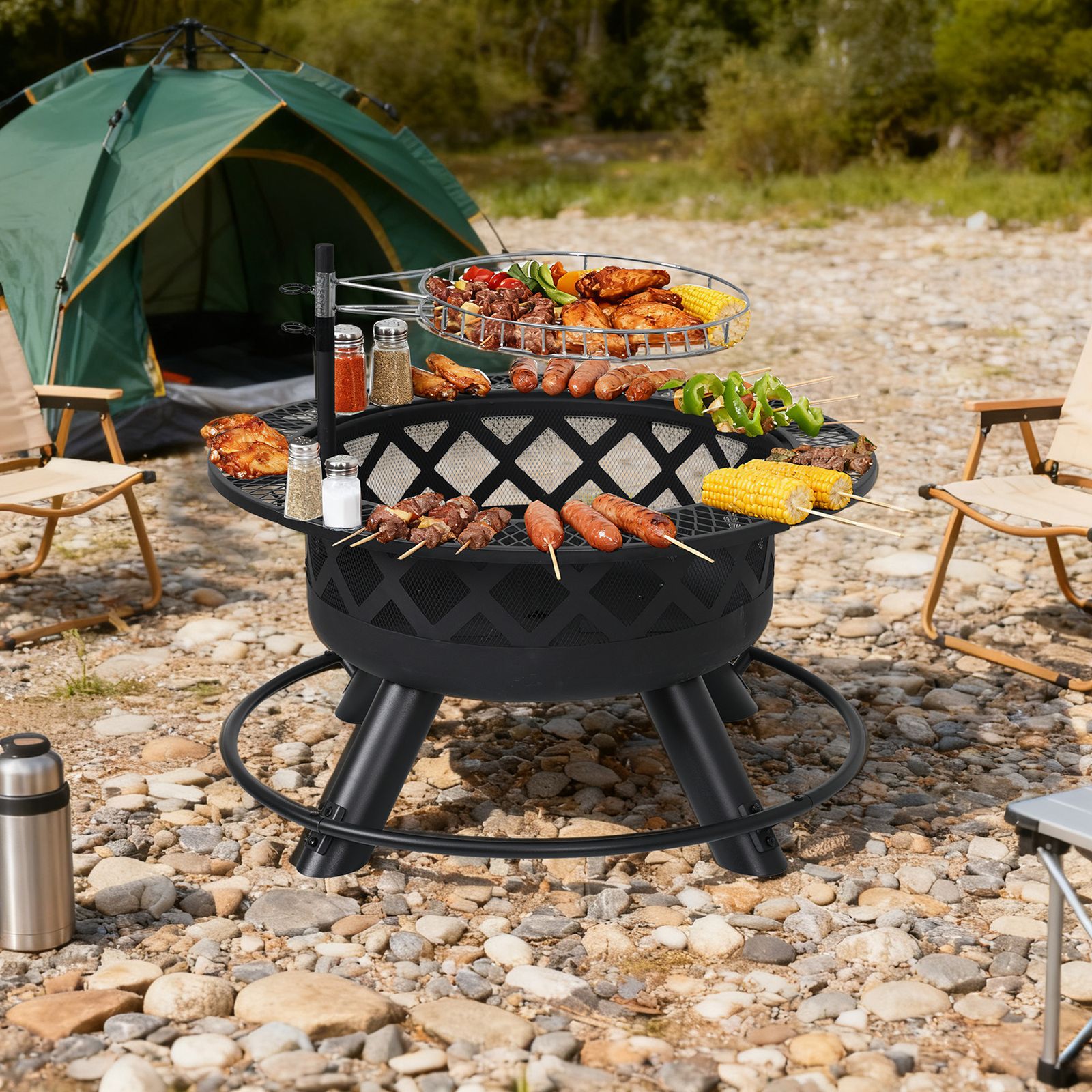 【ブラック】ファイヤーピット 屋外大型焚火台 ファミリーキャンプ BBQコンロ 数量限定セール」 ファイヤーピット 焚き火台 バーベキューコンロ 焚火