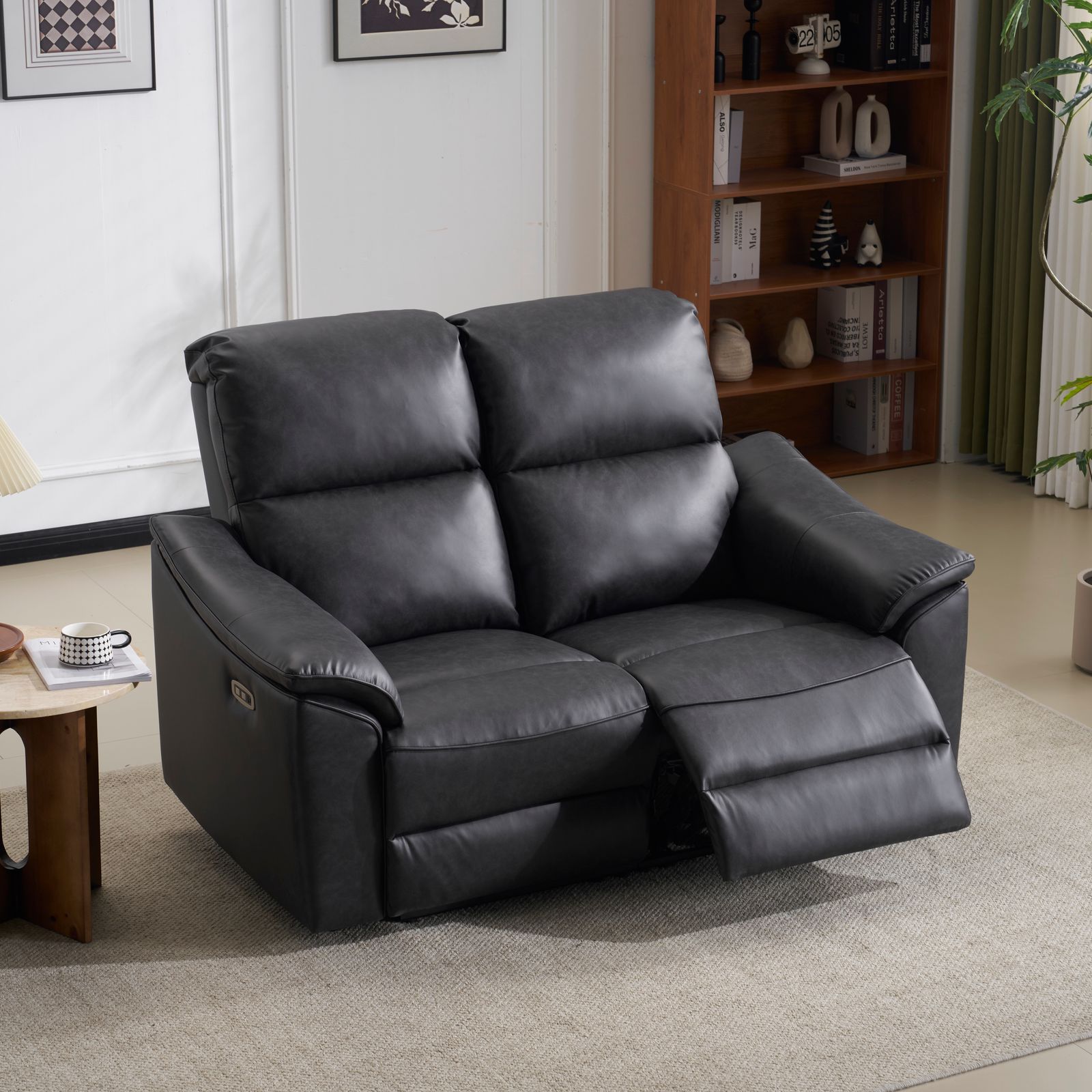数量 二人掛けソファ 電動 リクライニング USB Type-C充電口付き 156° リクライニングソファ 2人掛け オットマン一体型 電動ソファ 耐圧分散 リクライニングチェア 二人掛け ソファ北欧 チャコールグレー