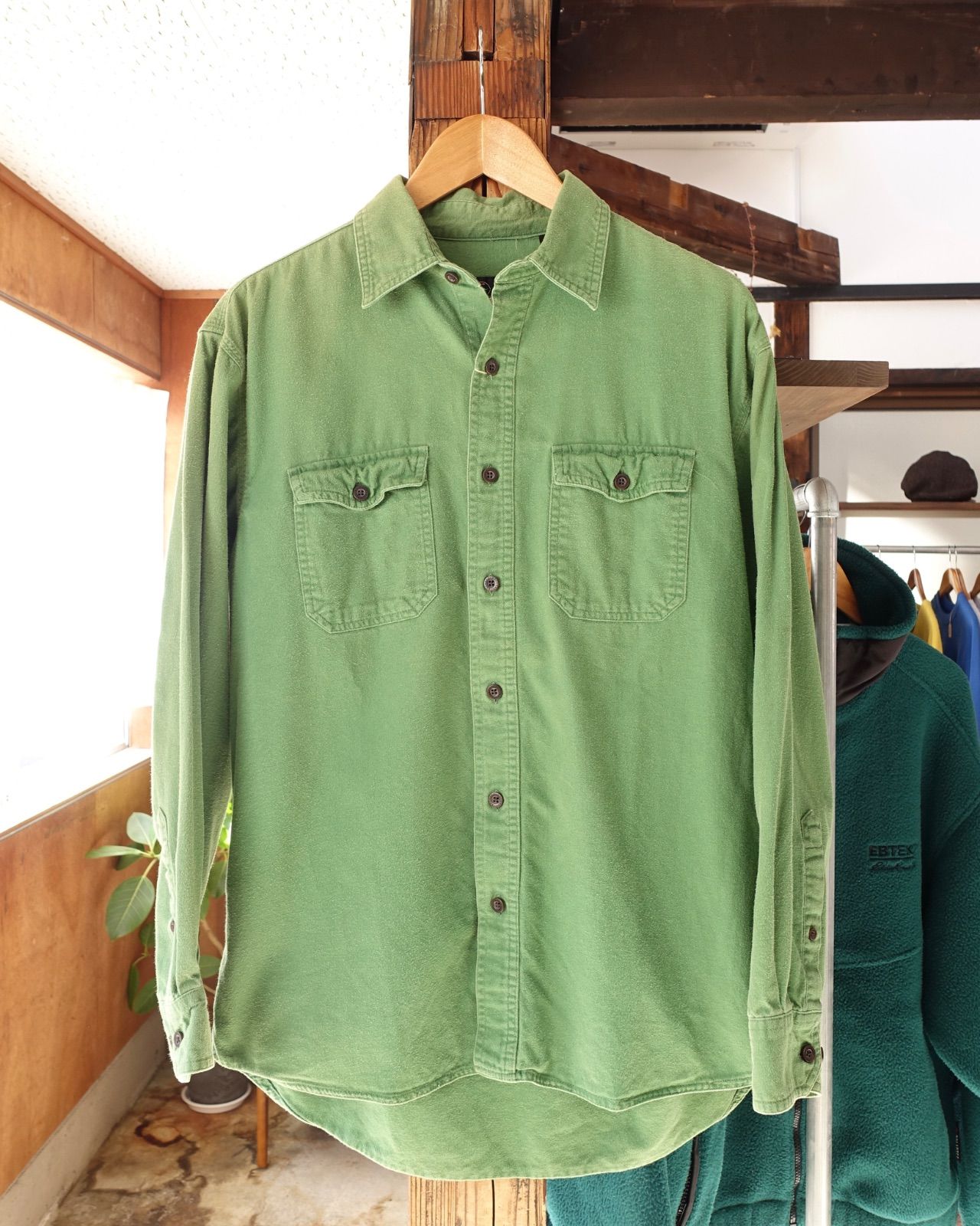 00 s RED HEAD 長袖シャツ シャモアクロス グリーン 緑 Mサイズ 実寸Lサイズ