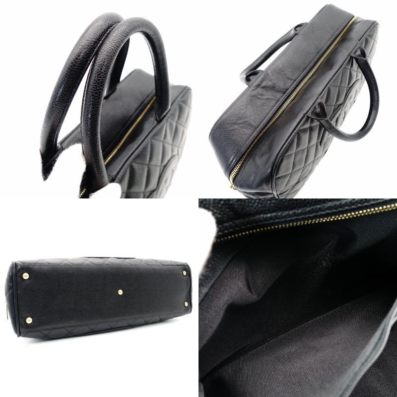 シャネル CHANEL マトラッセ キャビアスキン ボストンバッグ ブラック