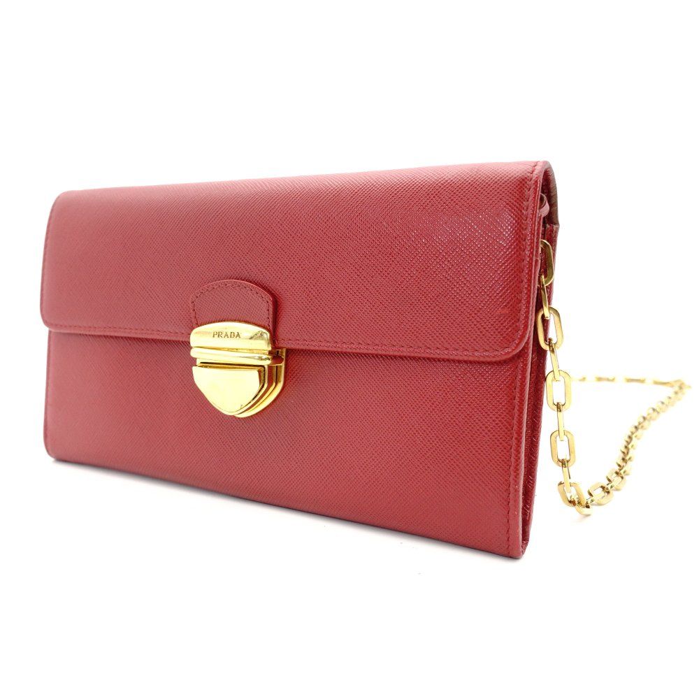 プラダ PRADA サフィアーノレザー チェーン ショルダーバッグ レッド