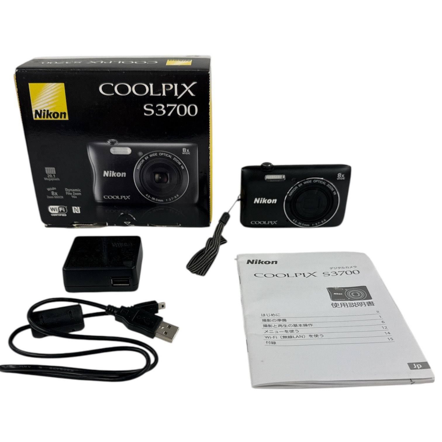 CH17 ニコン Nikon COOLPIX S3700 デジカメ ブラック 稼働品 光学8倍