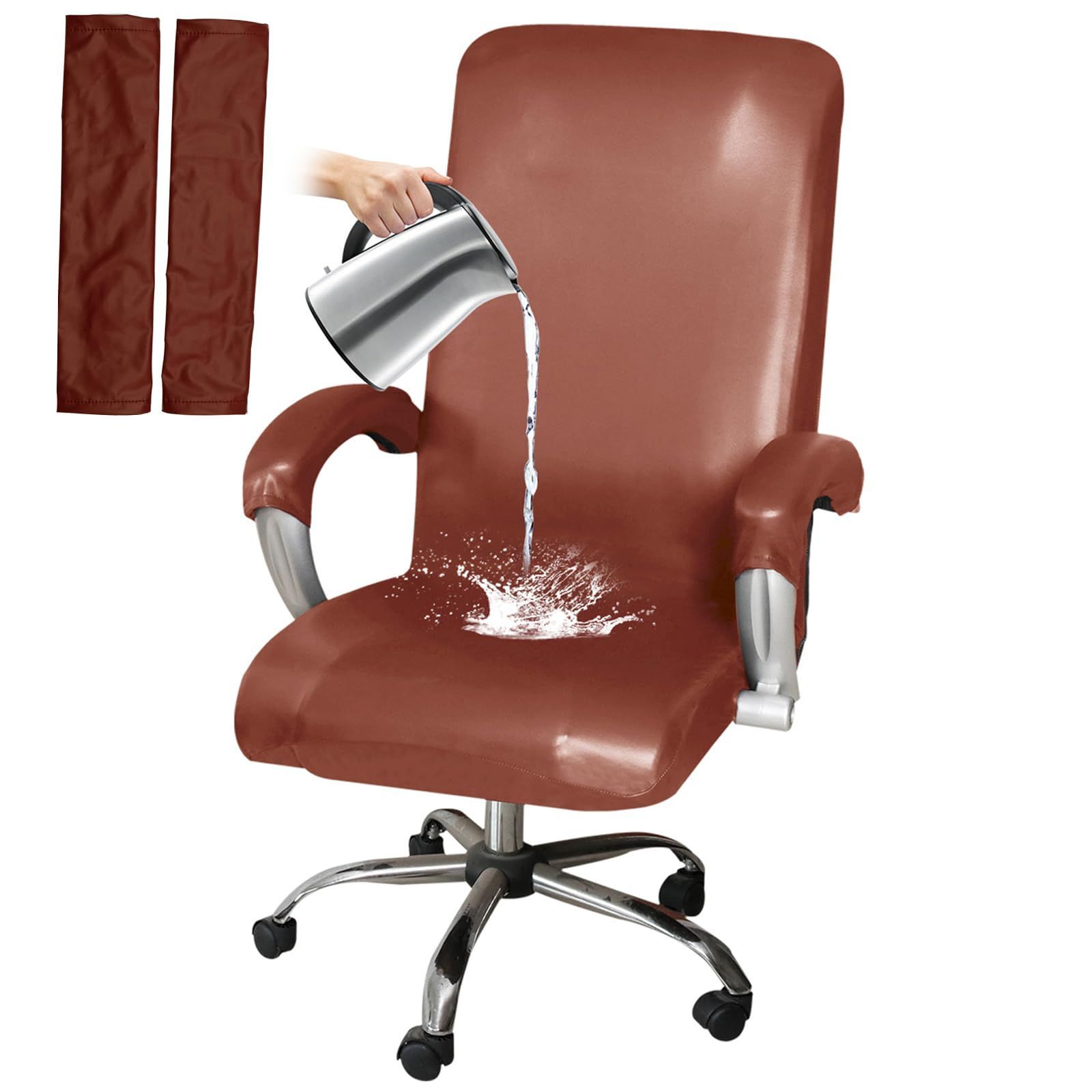 アームレストカバー 付 パソコンチェアカバー 回転 レザー 取り外し可能 PU ユニバーサル 撥水 チェアカバープロテクター-オレンジ-XL オフィス椅子カバー ストレッチ HOMECOVER
