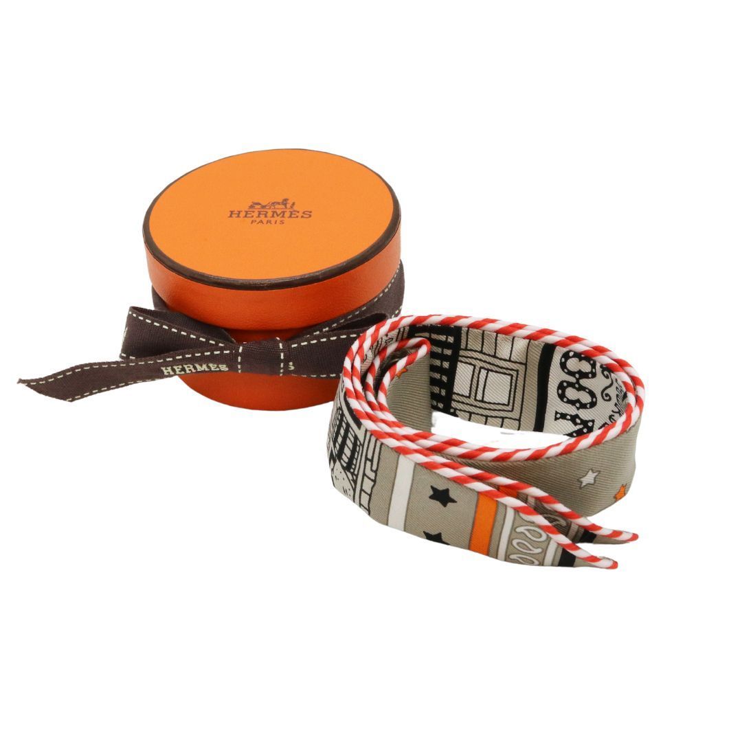 HERMES エルメス ツイリードールキャンディー パリ ステーション グリサンドル|オレンジ|ブラック WA-0011