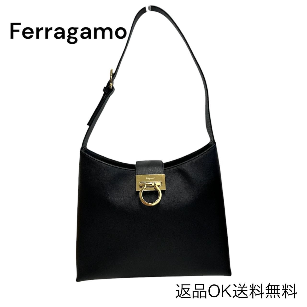 美品 フェラガモ Ferragamo ワンショルダーバッグ ガンチーニ ブラック 