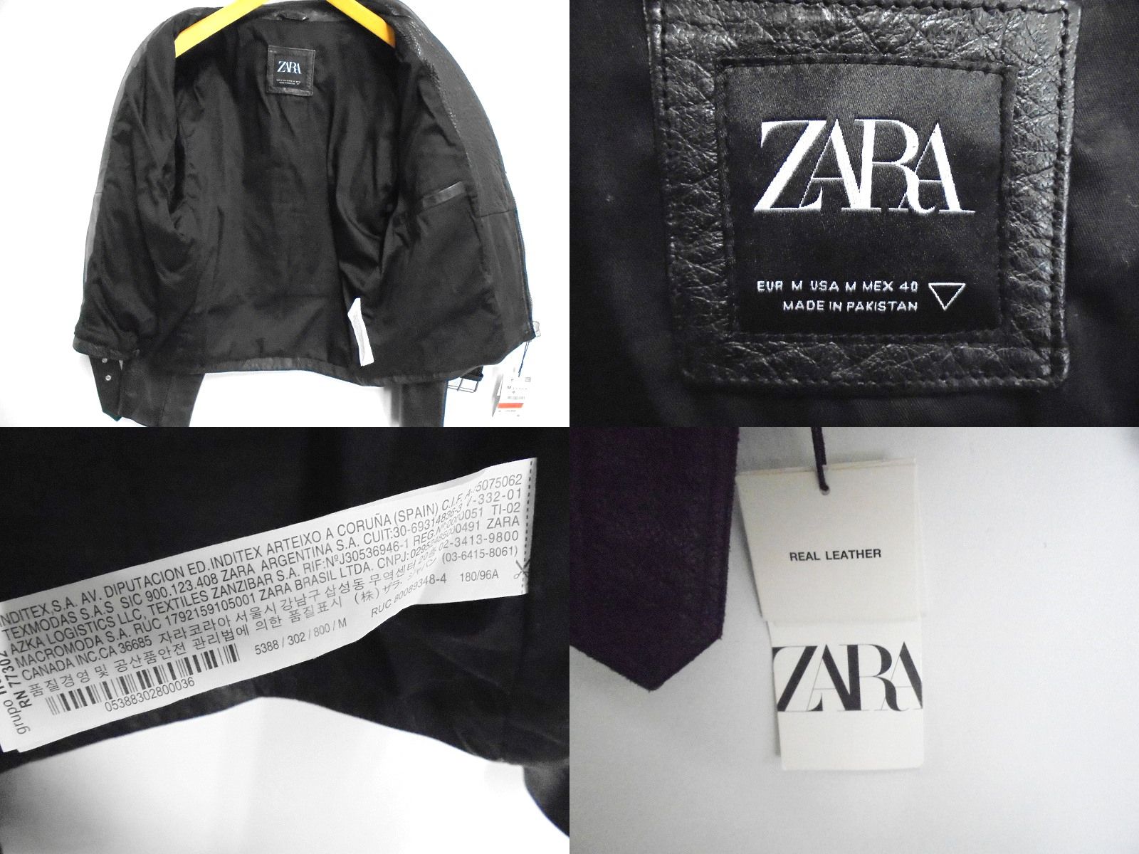 s25g-a800x【中古】ZARA ｻﾞﾗ 本革 ﾀﾞﾌﾞﾙ ﾗｲﾀﾞｰｽ ﾚｻﾞｰｼﾞｬｹｯﾄ 牛革 Mｻｲｽﾞ