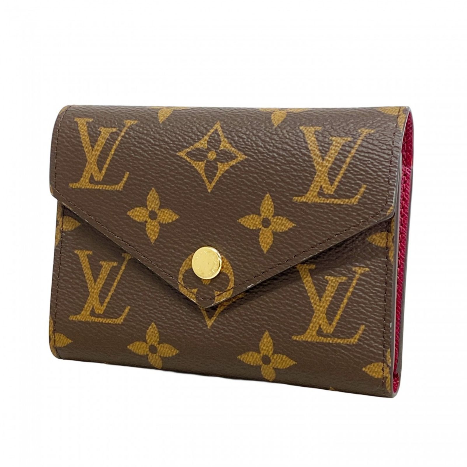 ルイ ヴィトン Louis Vuitton 三つ折り財布 モノグラム ポルトフォイユヴィクトリーヌ M 41938 ブラウン フューシャレディース
