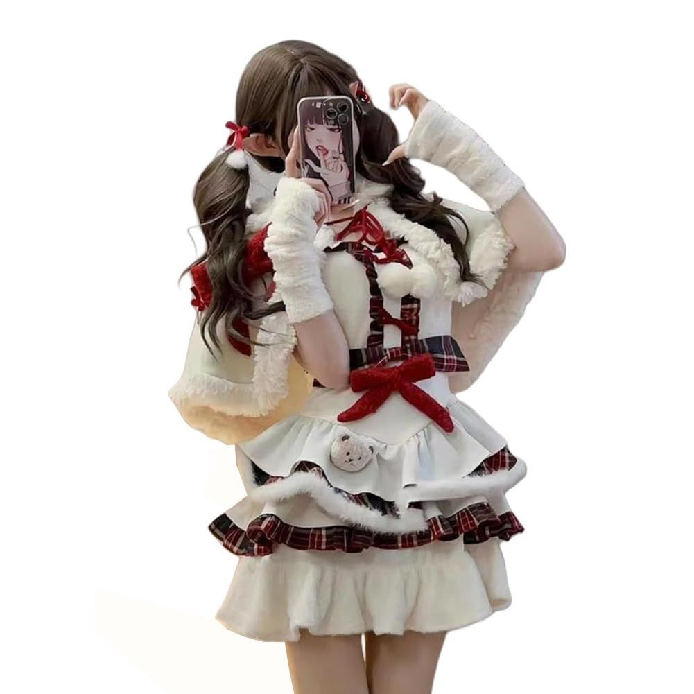 3点セット 地雷系 セットアップ レディース 首に掛け 吊りスカート マント レース リボンつき 長袖 蝶結び リボン付き