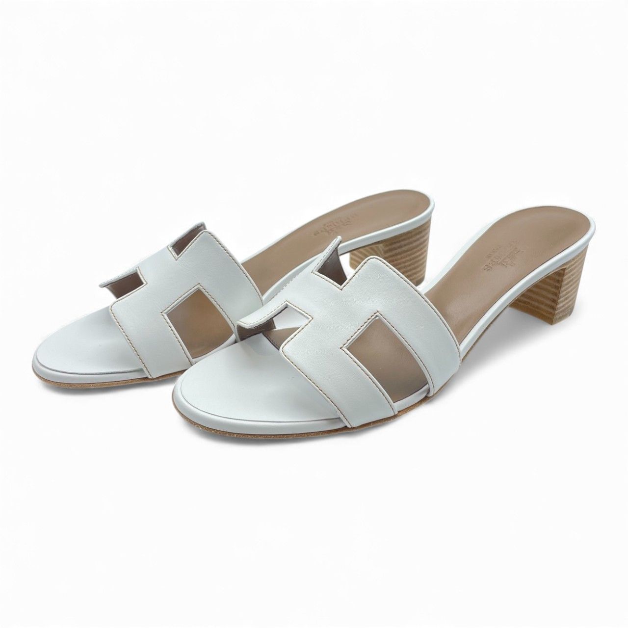 エルメス レディスサンダル オアジス 37.5 白 カーフ 24 24.5 cm