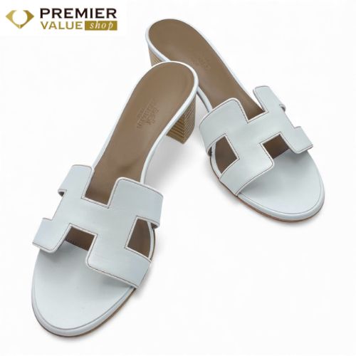 エルメス レディスサンダル オアジス 37.5 白 カーフ 24 24.5 cm