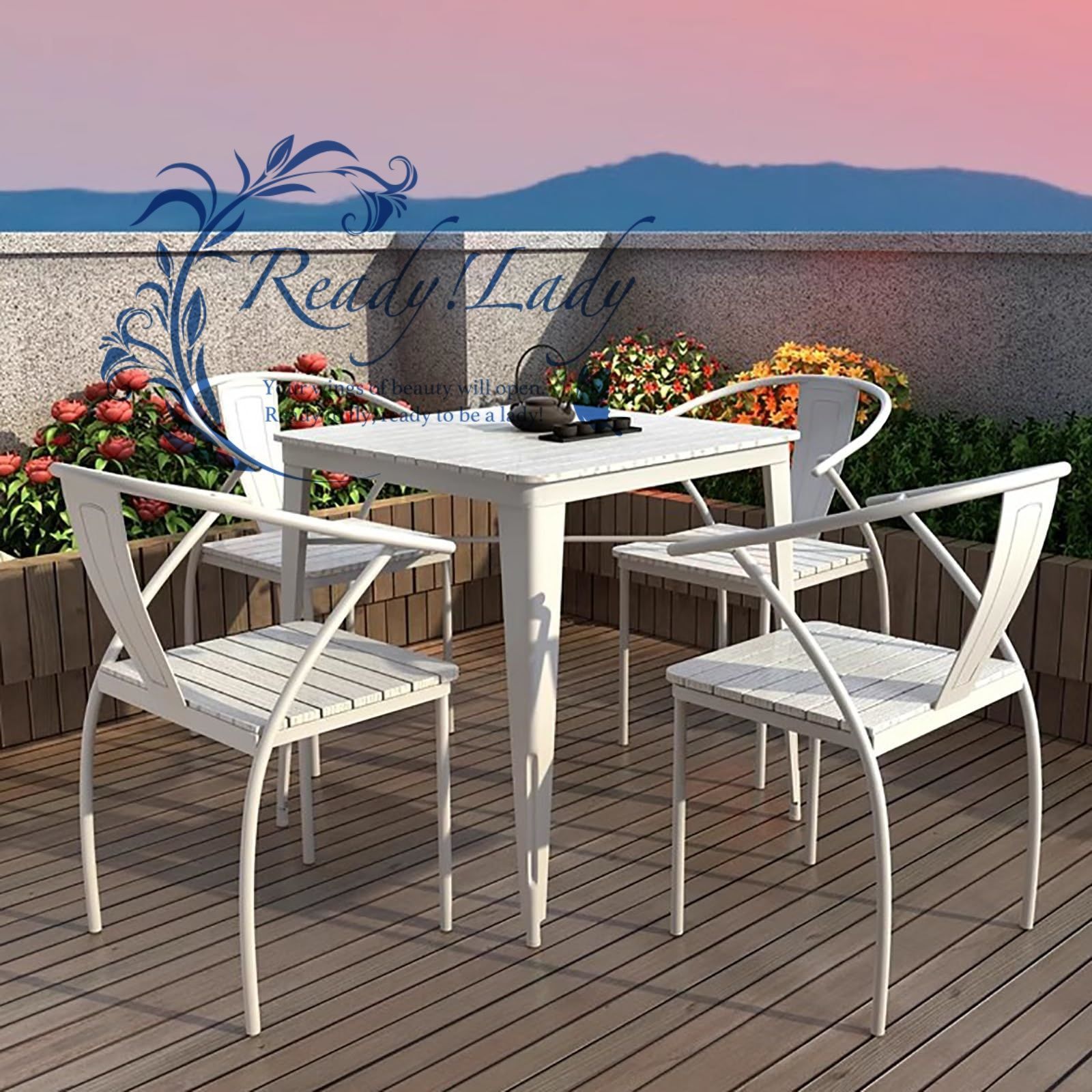 ダイニングテーブルセット 4人用 5点セット カフェテーブル 北欧 食卓 4人掛け 四角 会議用テーブル千鳥格子柄 高密度ボード カフェラウンジレセプションルームレストランパン屋ホテル交渉室バー掛けダイニングテーブル White