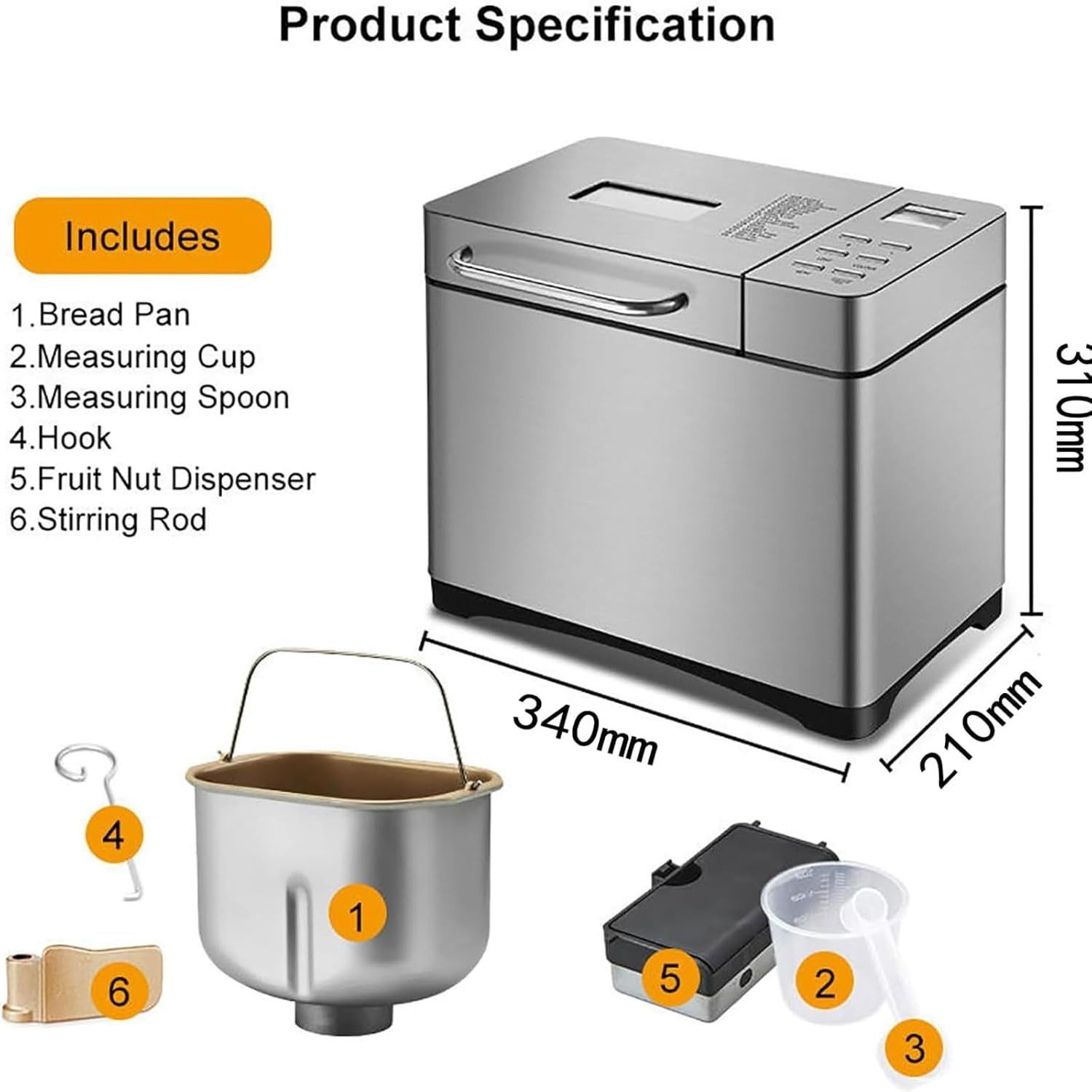 650 W 自動パン焼き機 1 kg プロフェッショナル インテリジェント パン発酵機 17 種類のスマート調理プログラム 15 時間タイマー ノンスティック セラミック パン付き 家庭 オフィス ホテル用