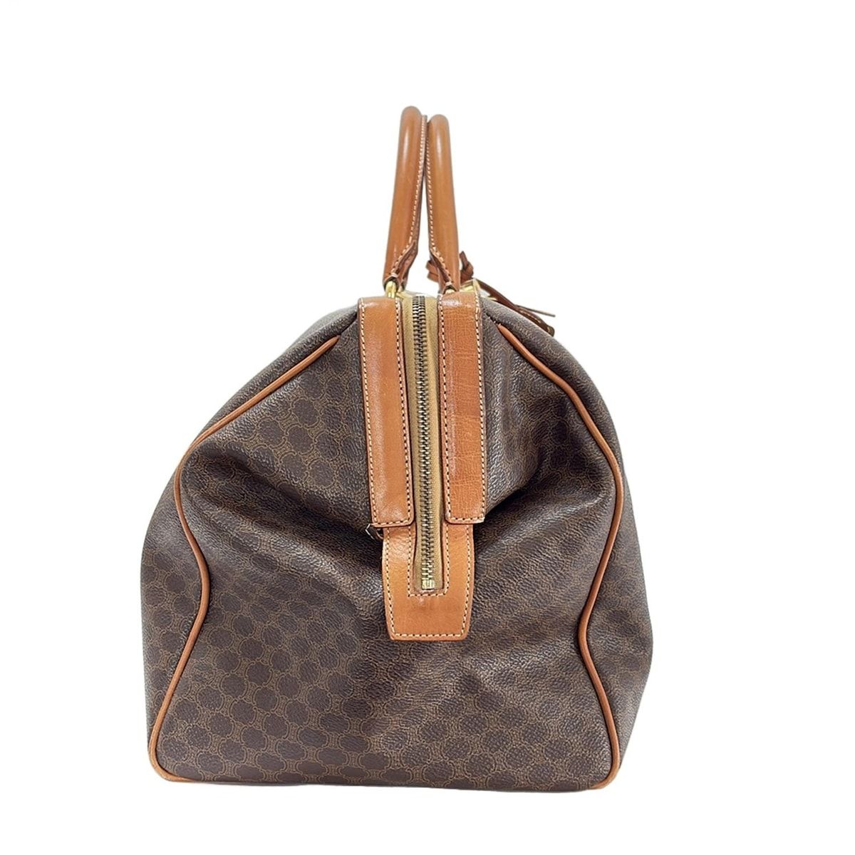 【CELINE】ボストンバッグ マカダム柄 ダークブラウン ショルダー付 CELINE(セリーヌ) ボストンバッグ マカダム柄 ダークブラウン×ブラウン