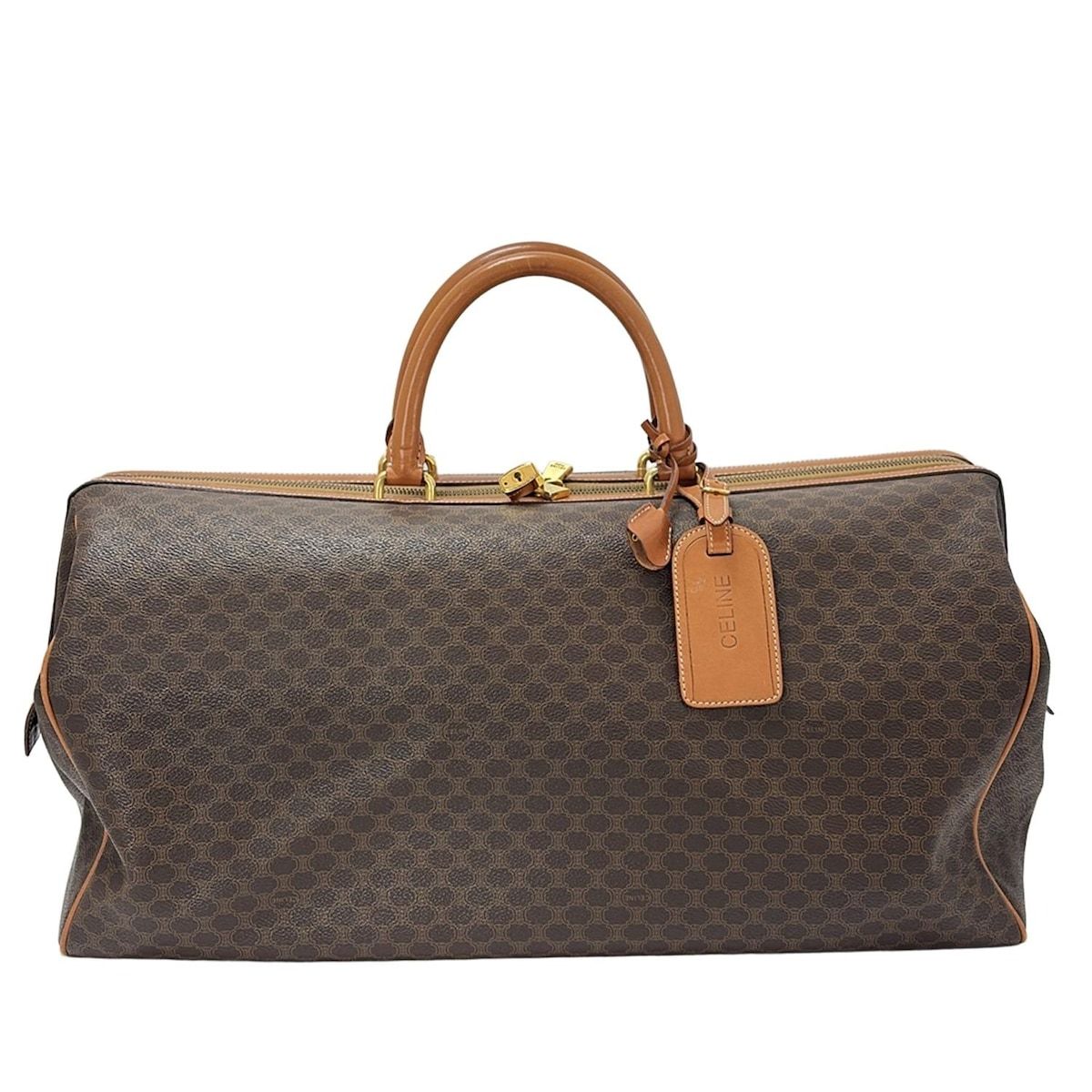 CELINE(セリーヌ) ボストンバッグ マカダム柄 ダークブラウン×ブラウン