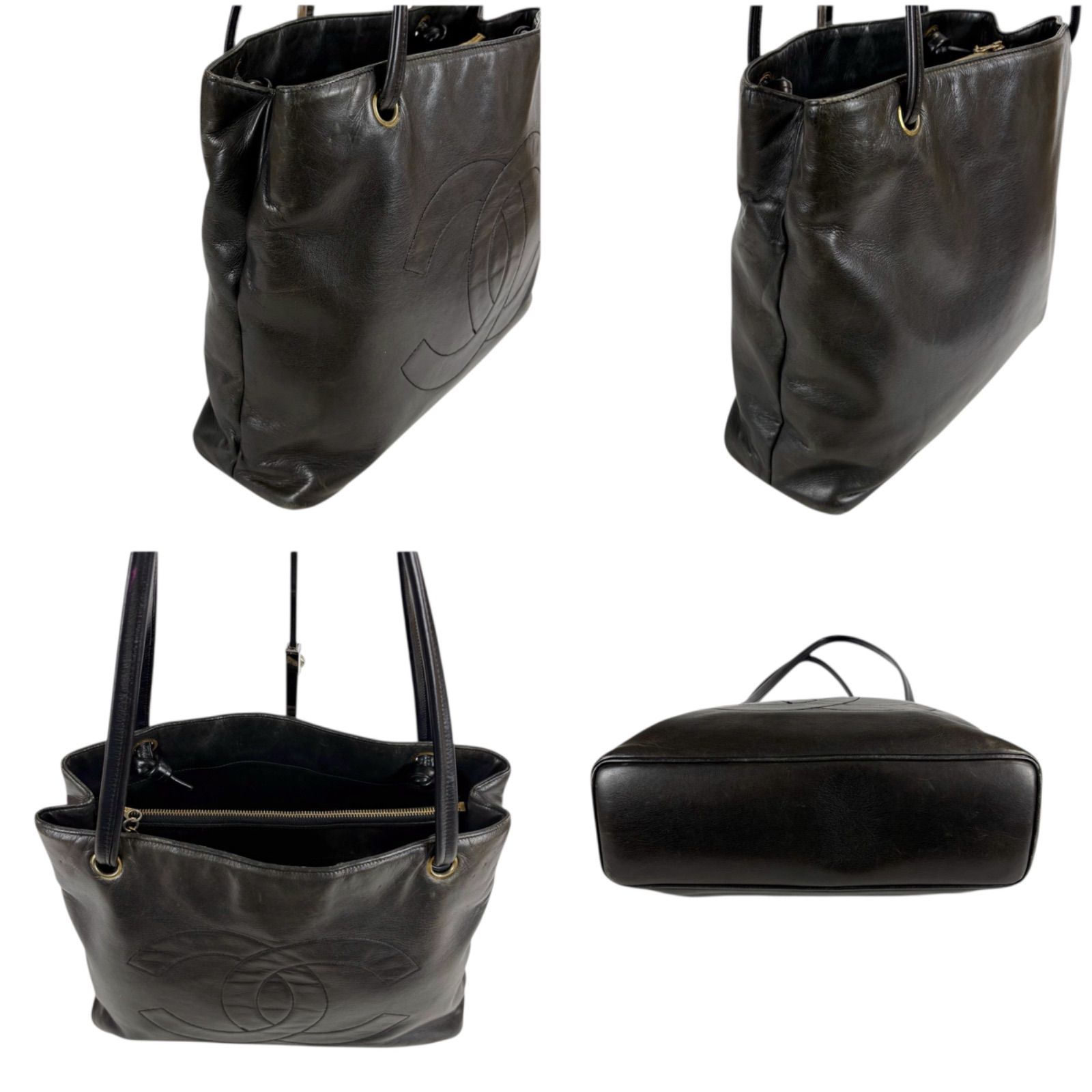 CHANEL トートバッグ ラムスキン ヴィンテージ ロゴ ブラック シャネル CHANEL デカココ ラムスキン トートバッグ ココマーク