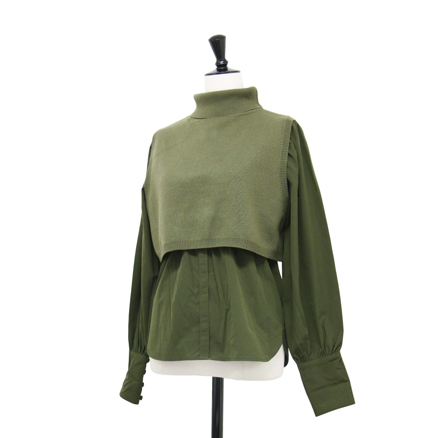 AMERI アメリ シャツ カーキ サイズ:FREE | ニット ドッキング シャツ