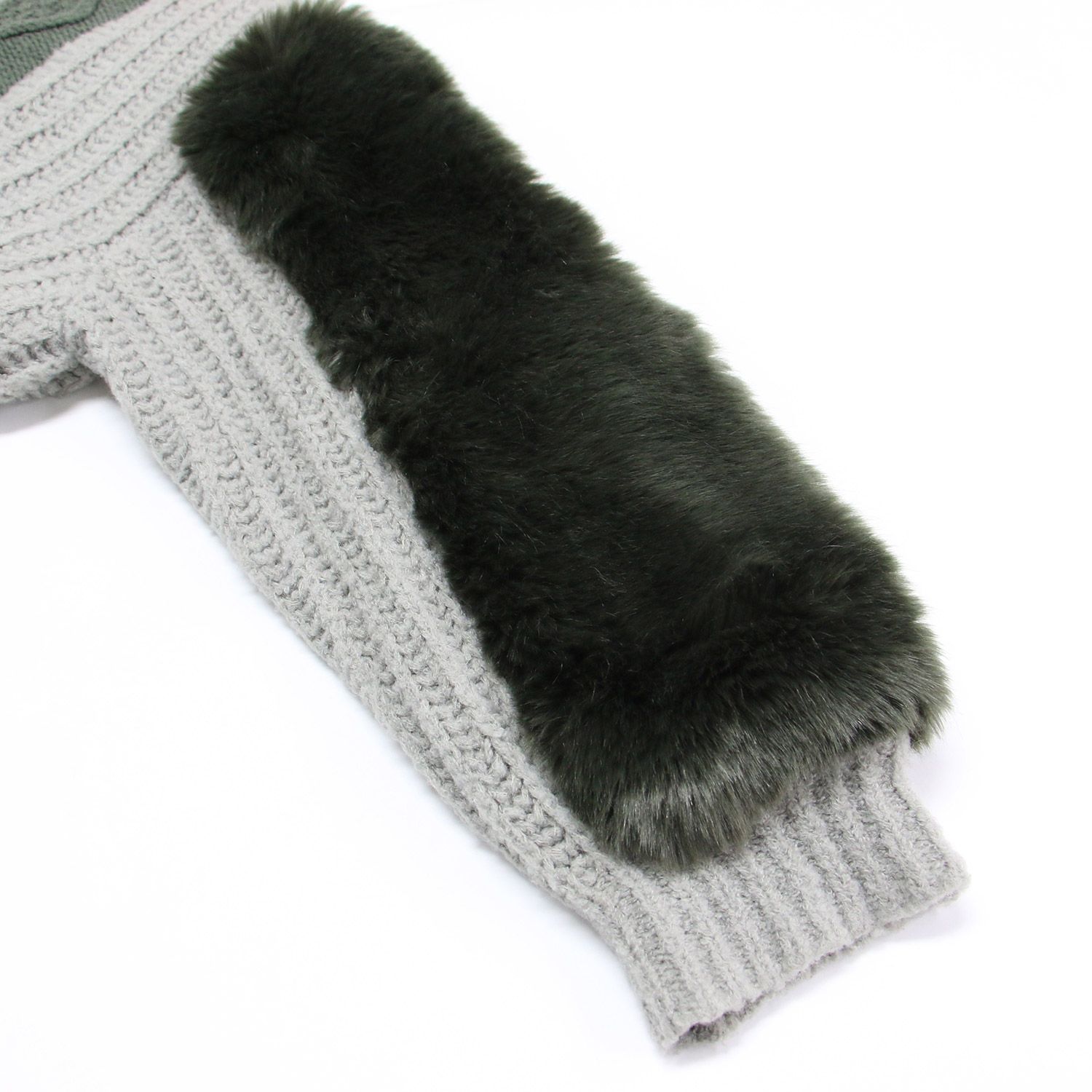 AMERI アメリ ニット カーキ サイズ:FREE | エコファー ボリュームスリーブ ニット | ECO FUR SLEEVE KNIT | プルオーバー クルーネック 長袖 ローゲージ ウール | トップス セーター【レディース】【中古】【K4652】 AMERI アメリ ニット カーキ サイズ:FREE | エコファー ボリューム