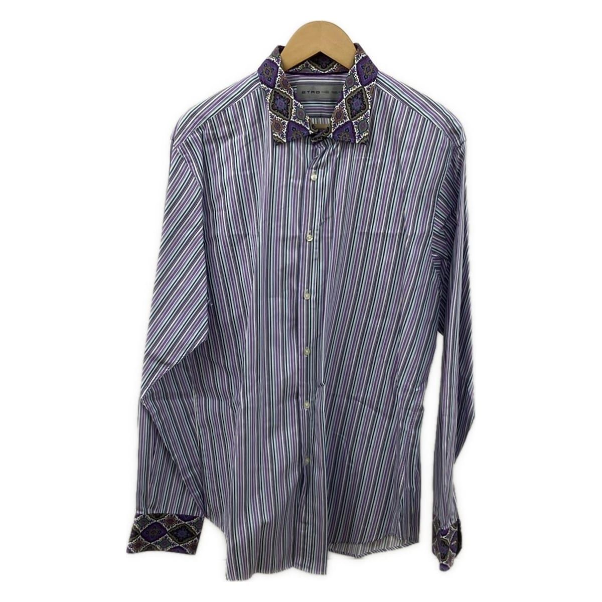 【美品】ETRO 長袖シャツ　サイズS ETRO(エトロ) 長袖シャツ サイズ46 S メンズ美品 - 白×パープル×マルチ