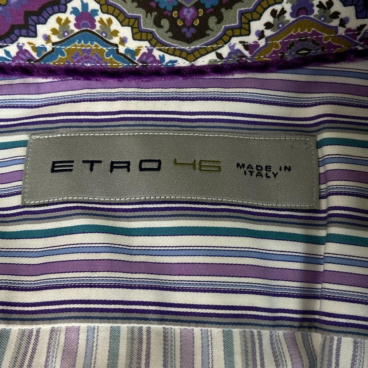 ETRO(エトロ) 長袖シャツ サイズ46 S メンズ美品 - 白×パープル×マルチ