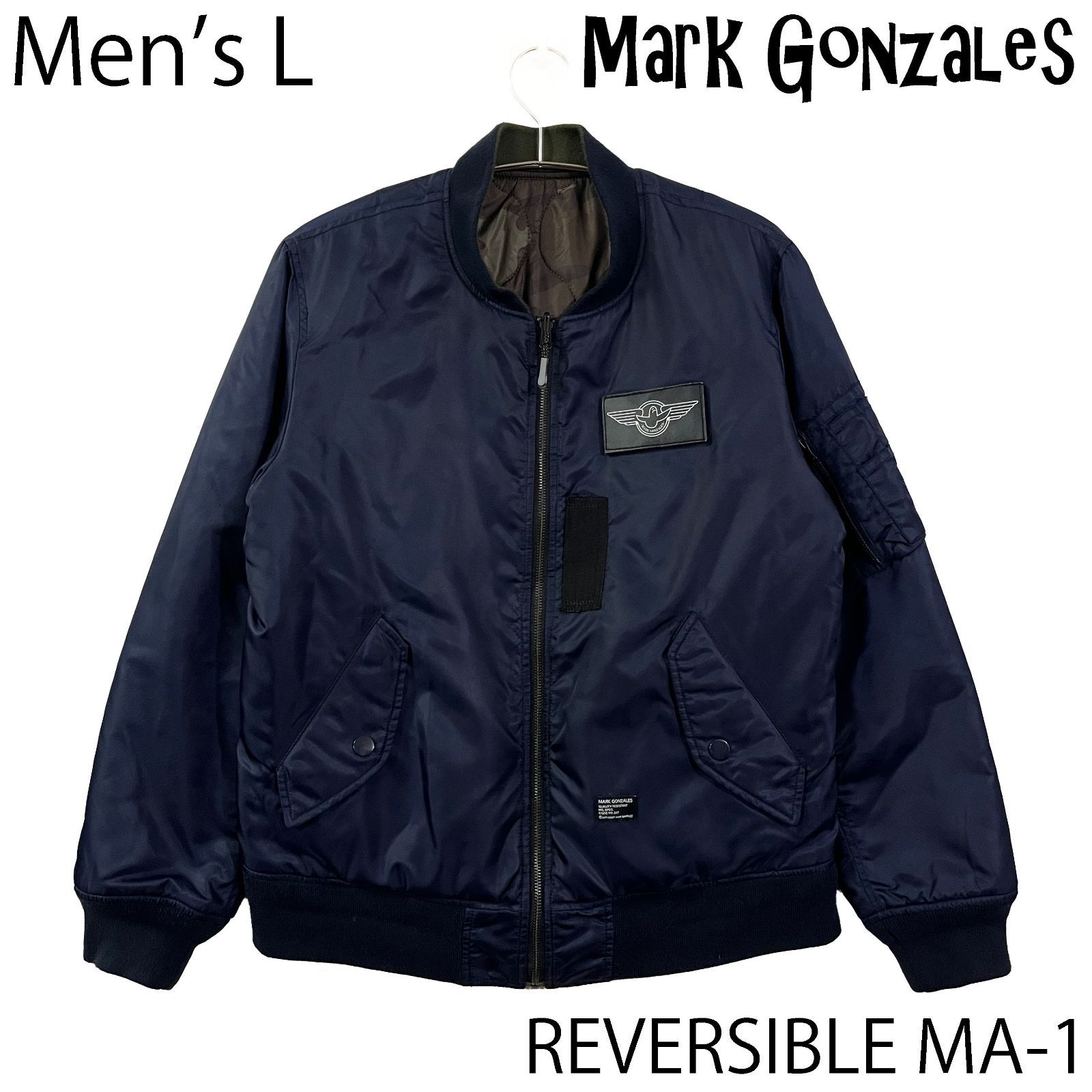 USED／メンズL】MARK GONZALES MA-1 リバーシブル ネイビー／カモフラ 