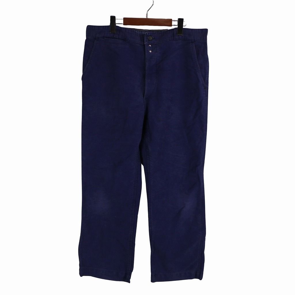 60年代 フランス製 SANFOR ワークパンツ ユーロ ヨーロッパ古着 モールスキン ボタンフライ ネイビー メンズ L相当 O 5263 古着