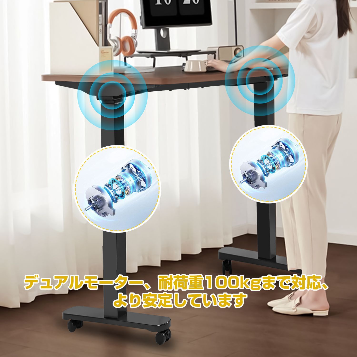 電動昇降式デスク デュアルモーター 高さ調節 71cm-119cm ホワイト 迅速発送！電動昇降デスク スタンディングデスク デュアルモーター 高