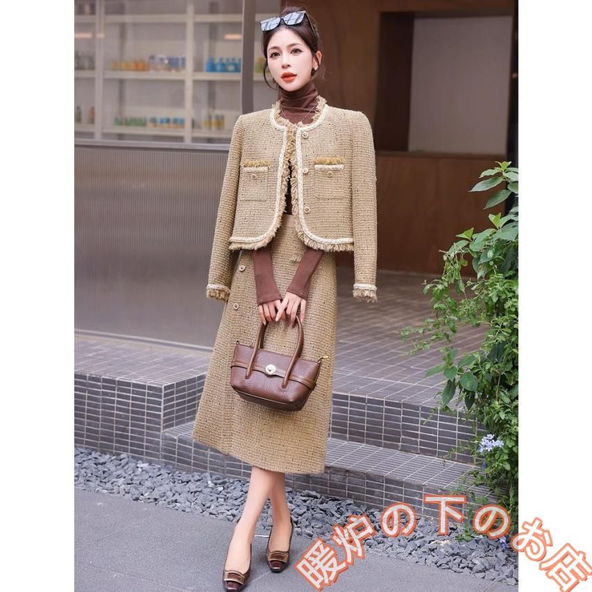 セットアップ スーツ レディース きれいめ ツイードスカート ノー ツイードジャケット 大きいサイズ 3 L 秋 冬 春 韓国 入学式 七五三051525