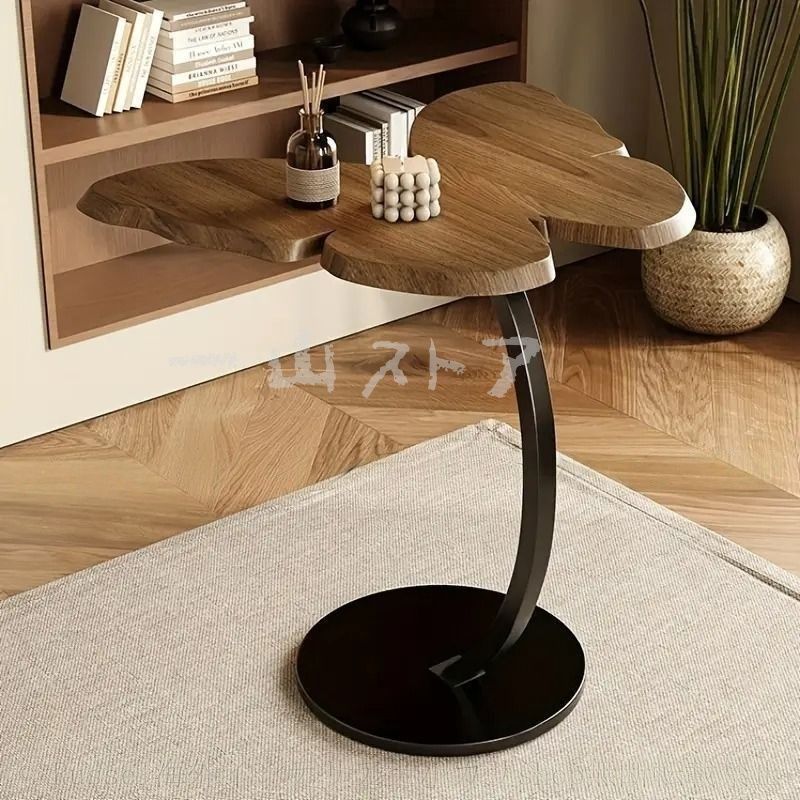 新しい未使用 サイドテーブル バタフライエッジ 木目 ブラウン メタル