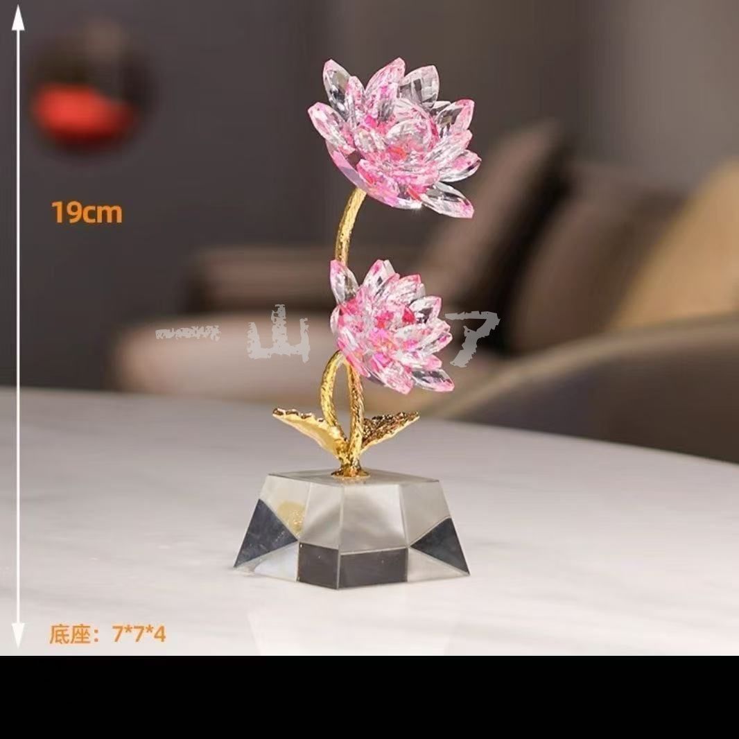新品?未使用】蓮 花 置物 オブジェ クリスタル ピンク ゴールド 金色