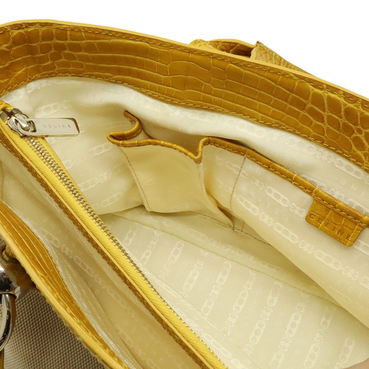 CELINE セリーヌ マカダム ブギーバッグ ハンドバッグ クロコ調 レザー