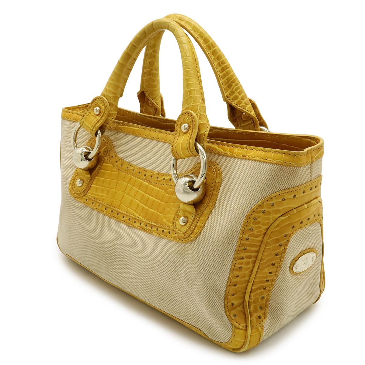 CELINE セリーヌ マカダム ブギーバッグ ハンドバッグ クロコ調 レザー