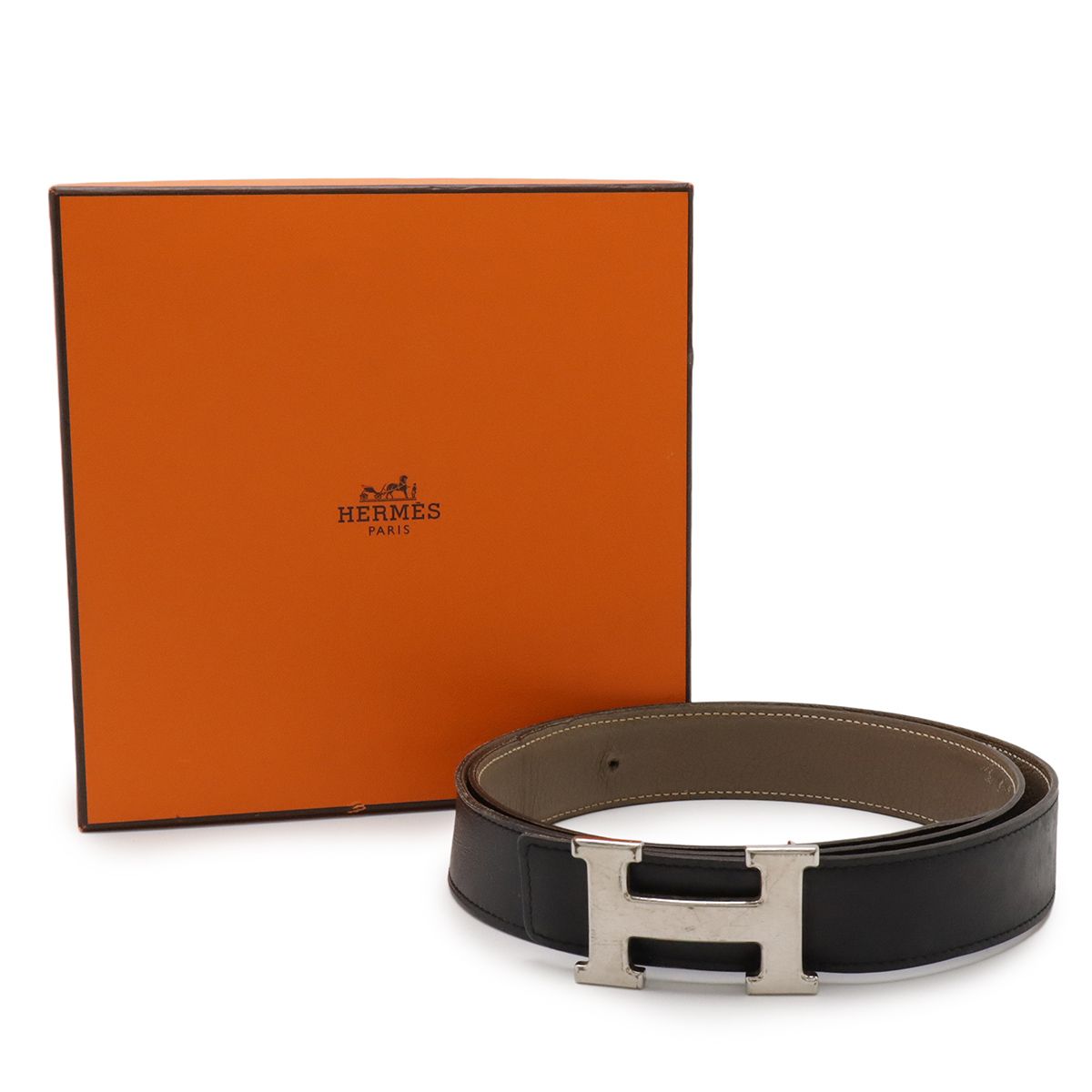 HERMES エルメス Hベルト Hバックル リバーシブル ボックスカーフ BOX