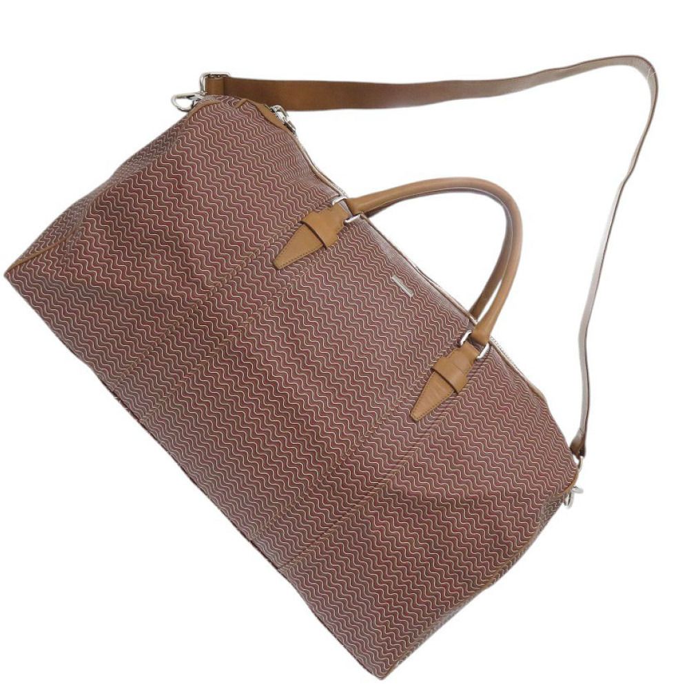 美品 ザネラート 2WAY PVC/レザー ブラウン ボストンバッグ 茶 0622