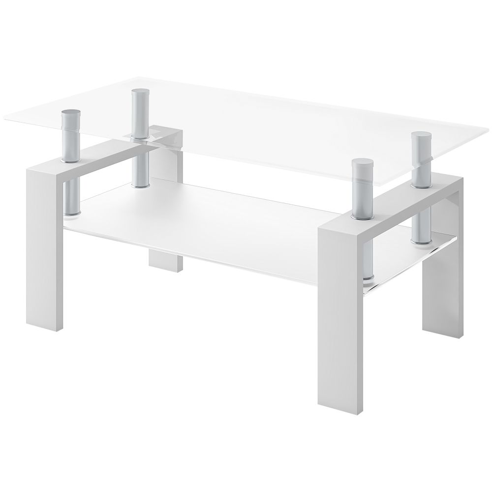 ガラステーブル コーヒーテーブル 幅88cm 強化ガラス天板 スチール脚 収納付き 二段収納 おしゃれ リビング用テーブル 棚付き 一人暮らしに最適 大容量収納   