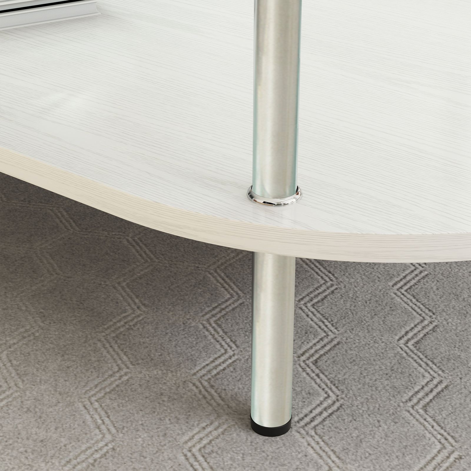 二段オーバルコーヒーテーブル 強化ガラス天板+MDF収納棚 ミニマリスト