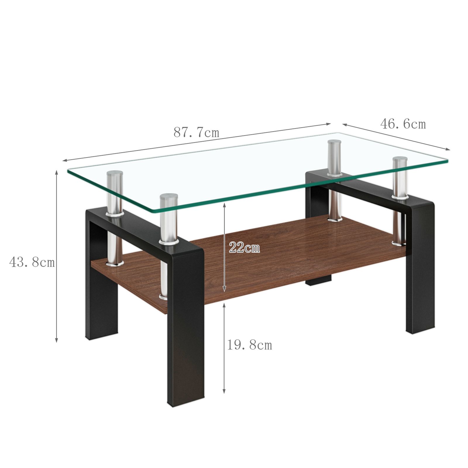 モダン長方形コーヒーテーブル 強化ガラス天板+MDF収納棚 リビング用