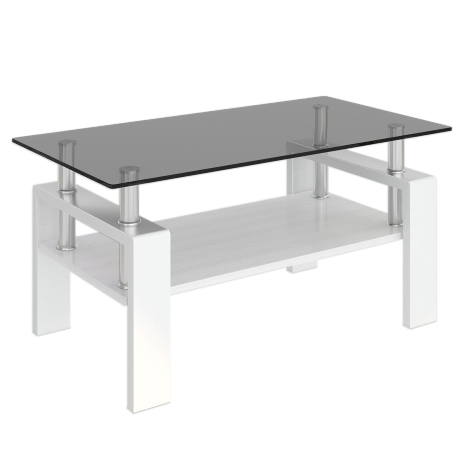 モダン長方形コーヒーテーブル 強化ガラス天板+MDF収納棚 リビング用