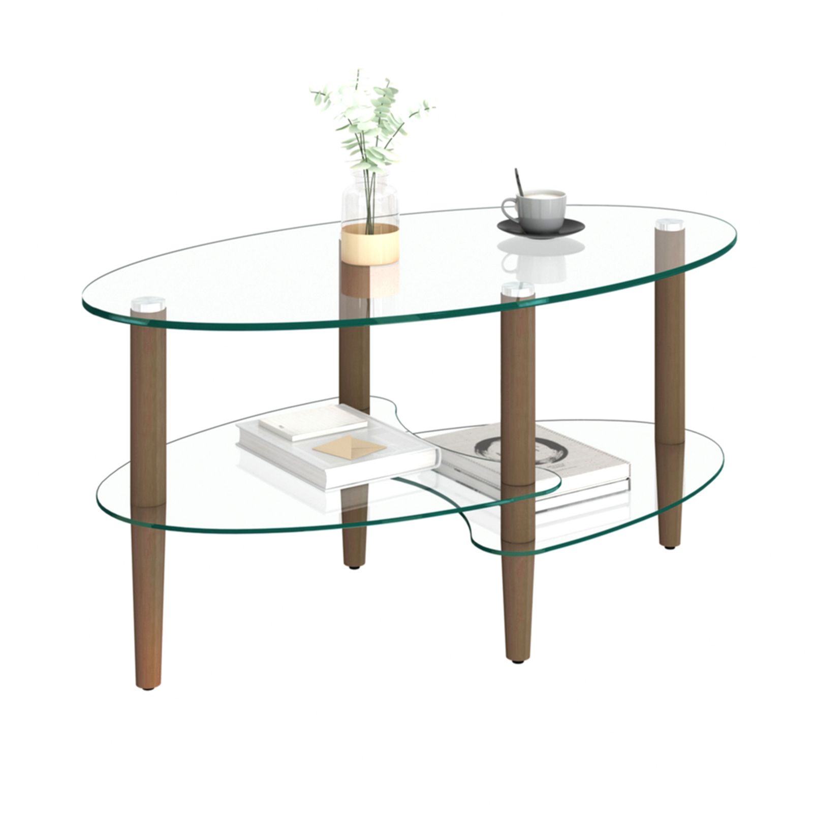 数量限定セール」 楕円形ガラスコーヒーテーブル 透明3段ガラス天板