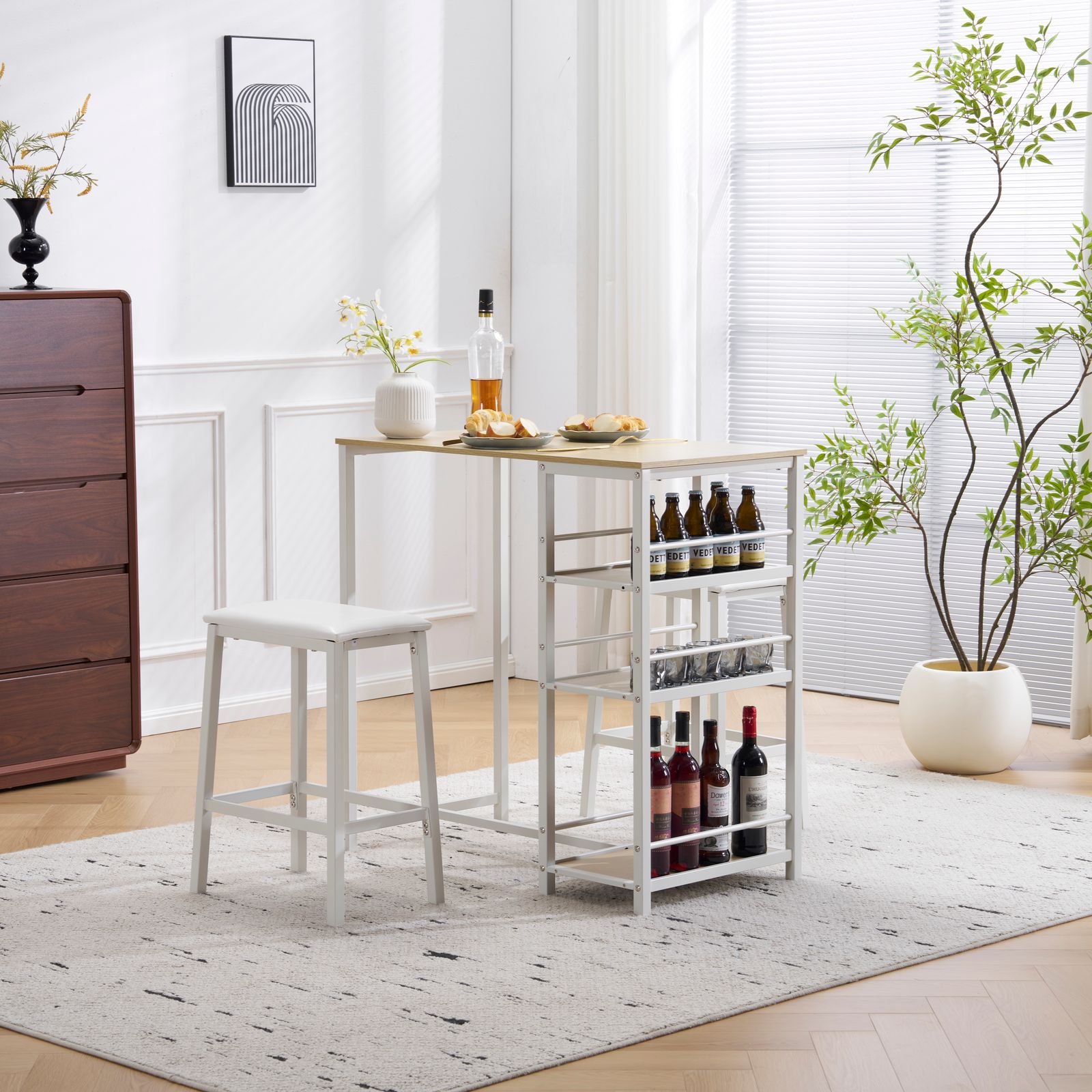 数量 カウンター3点セット ダイニングテーブル 2人用 無垢材 レトロ 北欧 パイン カフェ パソコンデスク ナチュラル