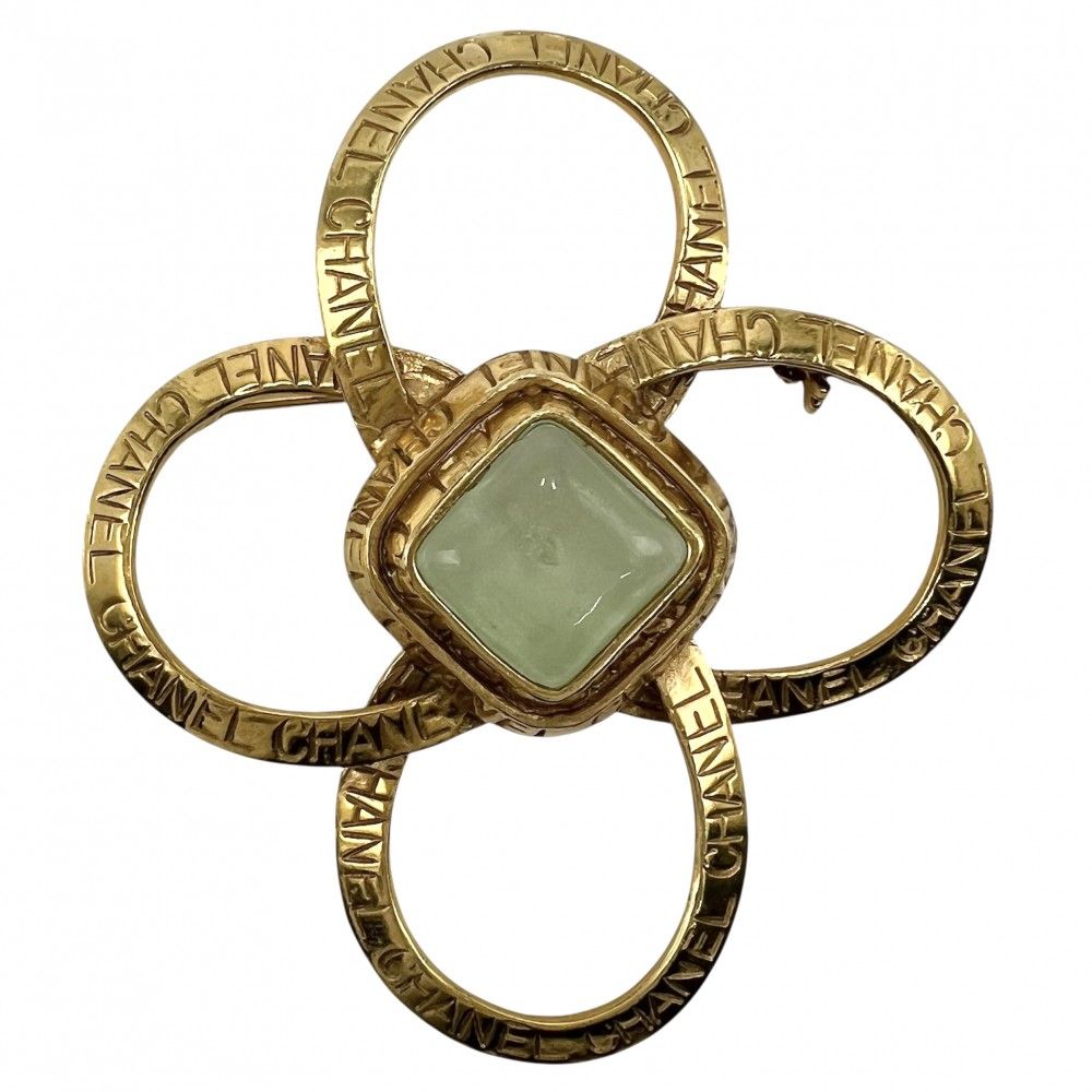 CHANEL ゴールド グリーン ブローチ　カラーストーン　ヴィンテージ シャネル ブローチ レディース ロゴ アクセサリー ヴィンテージ