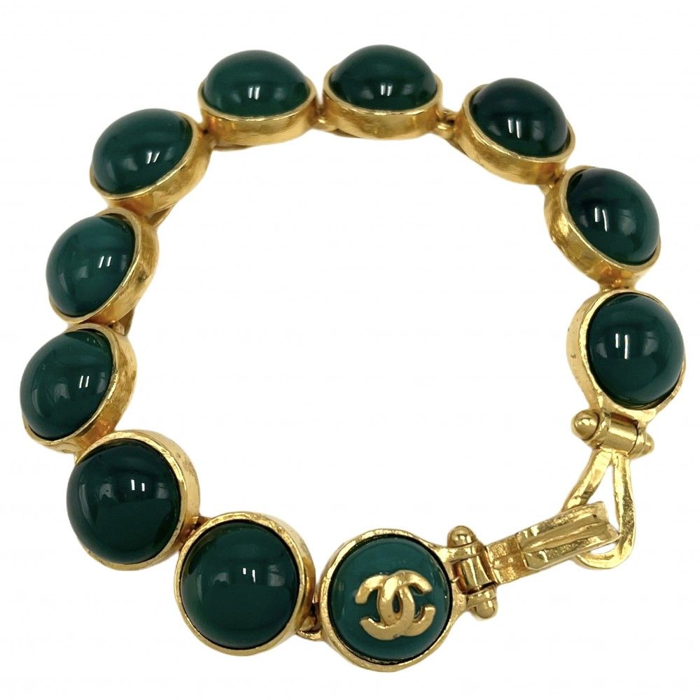 ビーズ装飾 ゴールド グリーン バングルアンティーク シャネル バングル レディース ブレスレット ココマーク アクセサリー