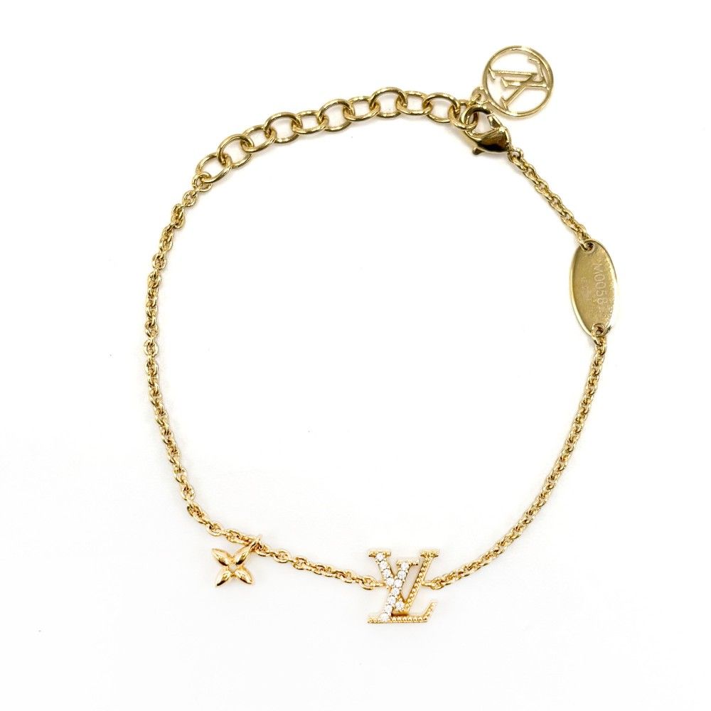 希少 ルイヴィトン フラワー ラインストーン ブレスレット ゴールド ルイヴィトン ブレスレット レディース モノグラムフラワー