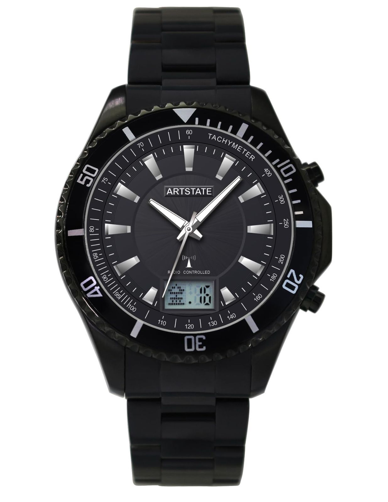 ARTSTATE AS3294A ] 腕時計 メンズ 電波時計 IPブラックメッキ 日付と曜日の表示10気圧