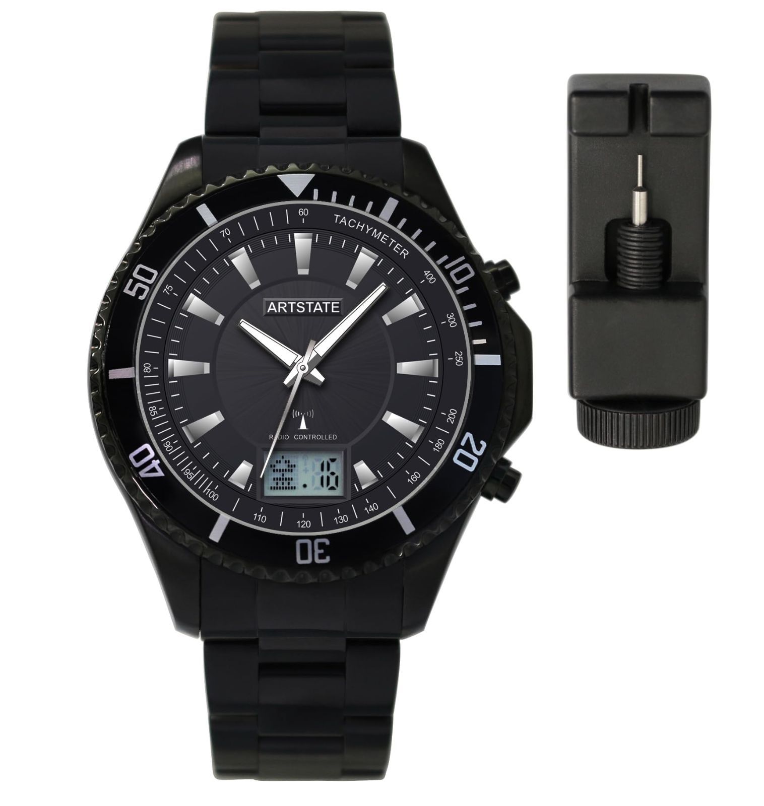 ARTSTATE AS3294A ] 腕時計 メンズ 電波時計 IPブラックメッキ 日付と