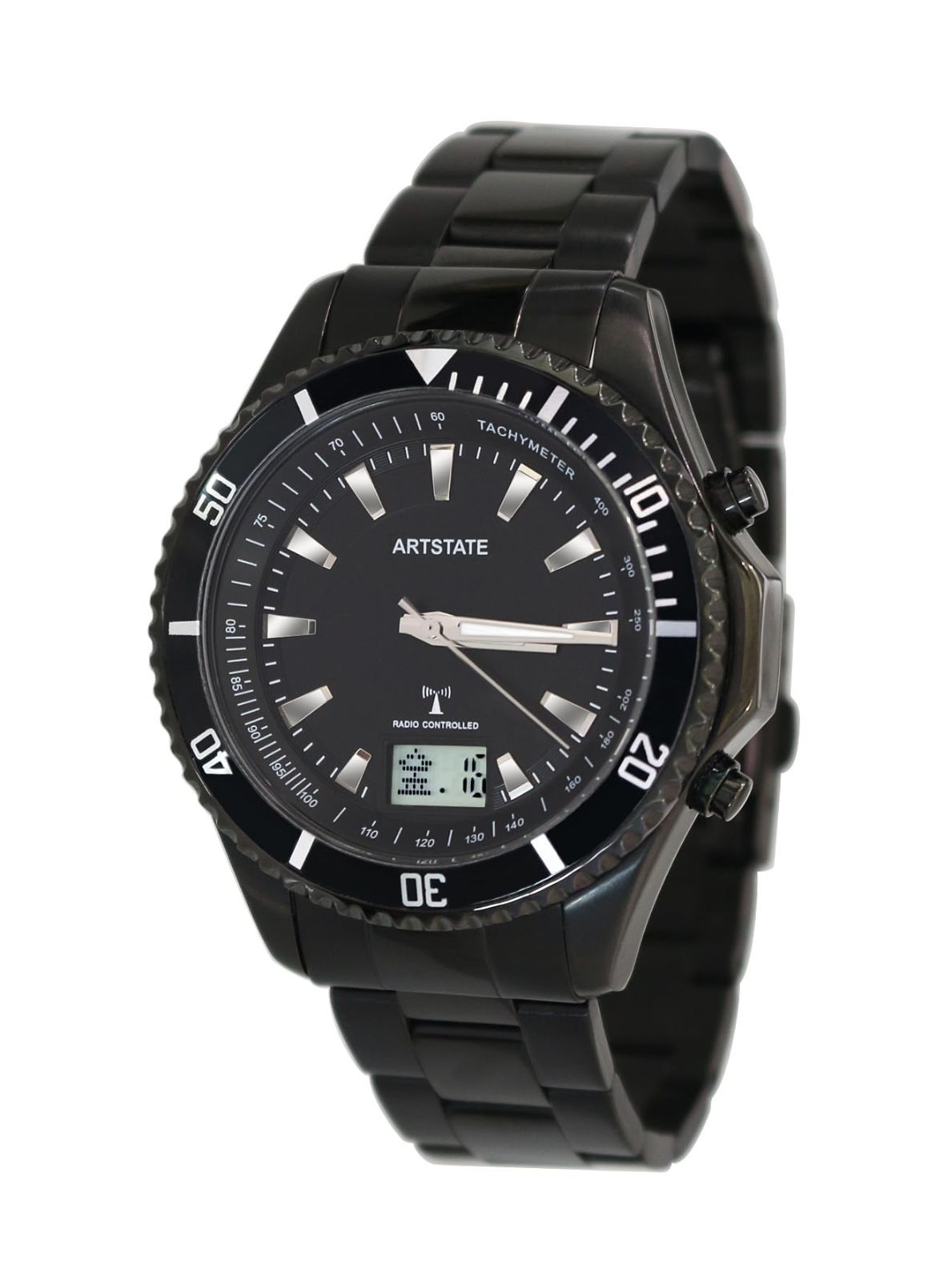 ARTSTATE AS3294A ] 腕時計 メンズ 電波時計 IPブラックメッキ 日付と