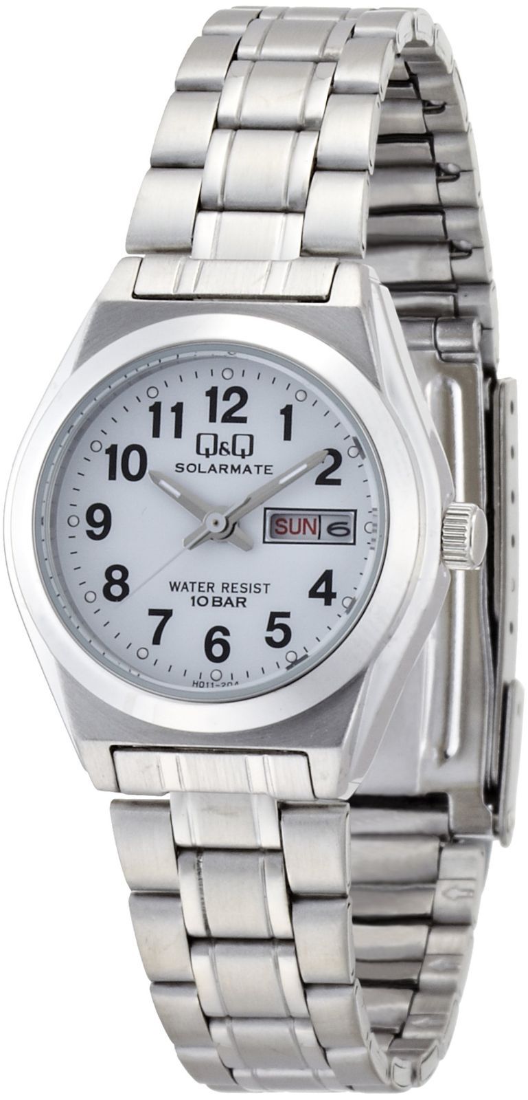 メタルバンド H 011-204 曜日 日付 防水 レディース ソーラー アナログ 腕時計 ホワイト Q-Q シチズン